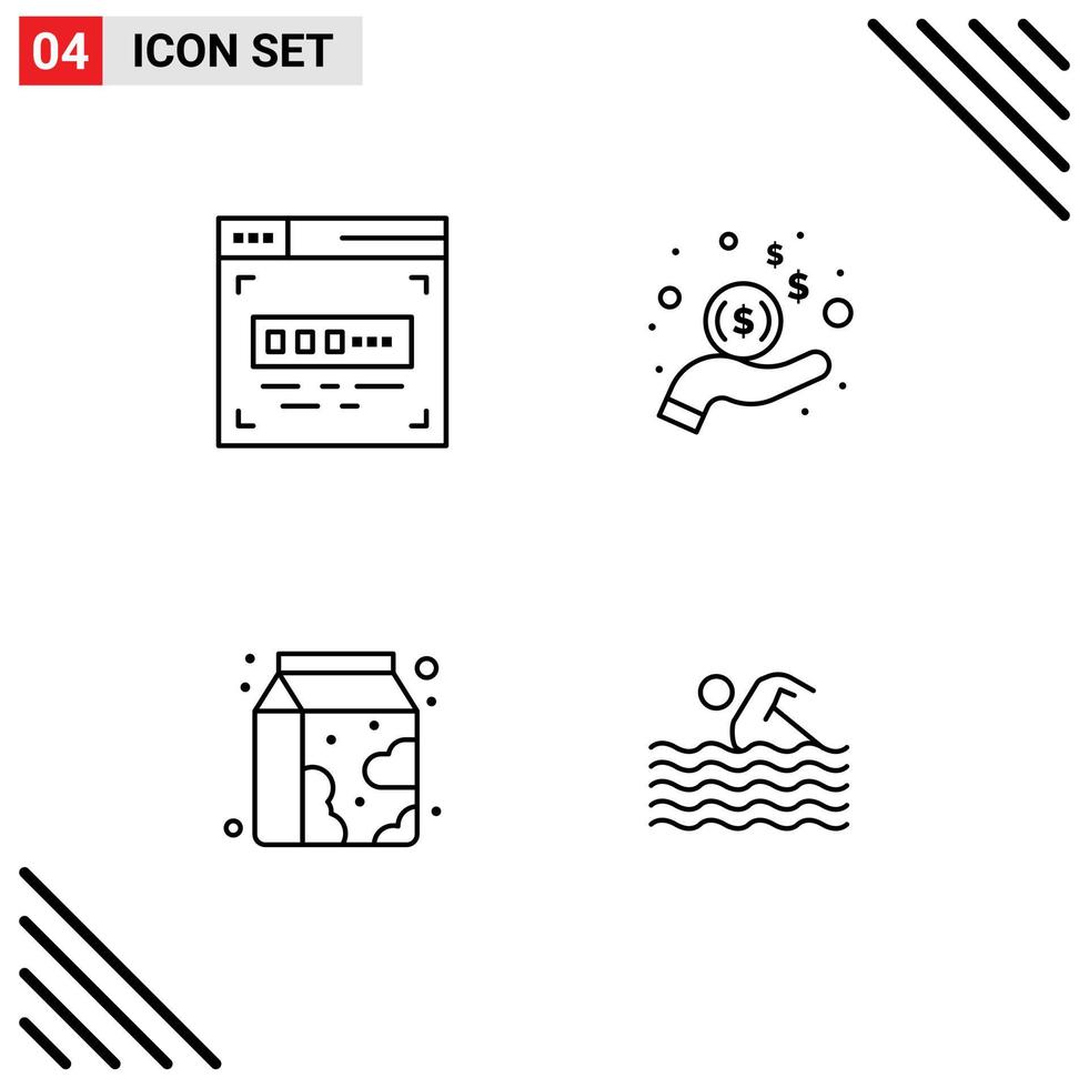 4 Universal Filledline Flat Colors Set for Web and Mobile Applications code milk hand dollar activity Editable Vector Design Elements