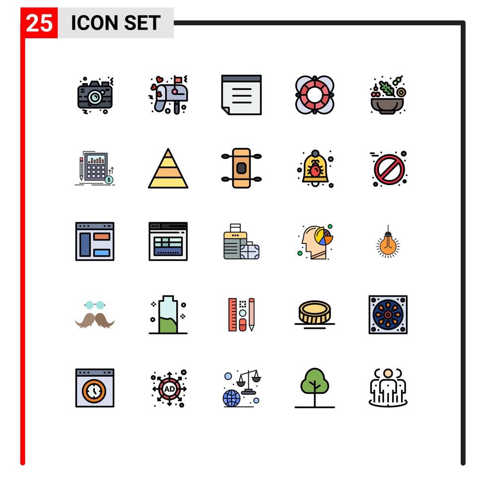 Group of 25 Filled line Flat Colors Signs and Symbols for lettuce support mail outline help Editable Vector Design Elements