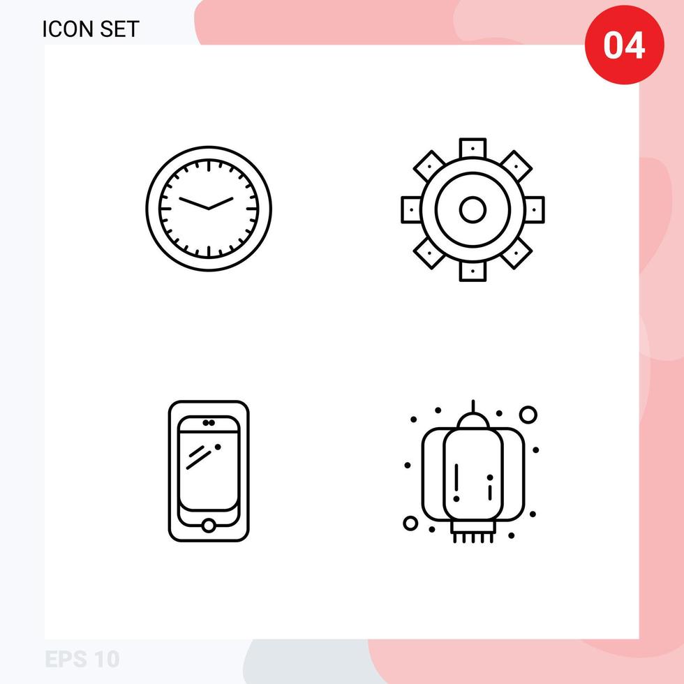 Set of 4 Commercial Filledline Flat Colors pack for clock smart phone wall building huawei Editable Vector Design Elements