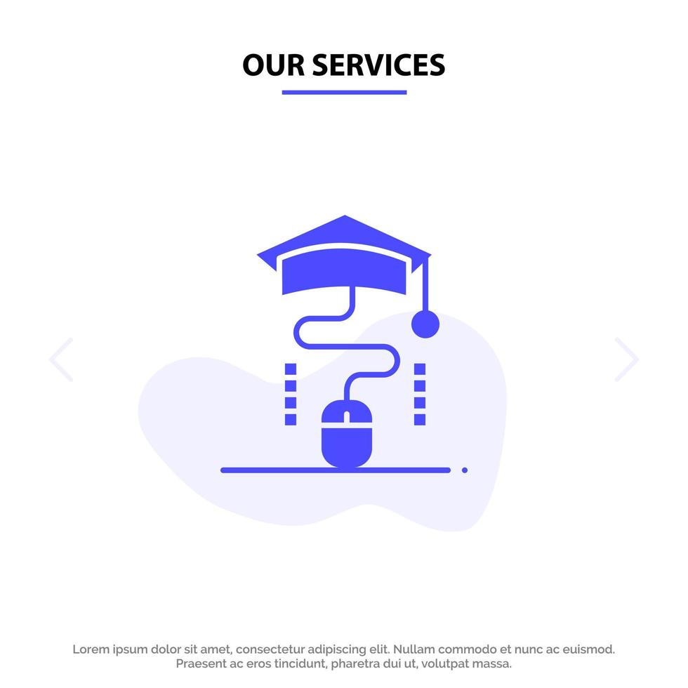 Our Services Mouse Graduation Online Education Solid Glyph Icon Web card Template vector