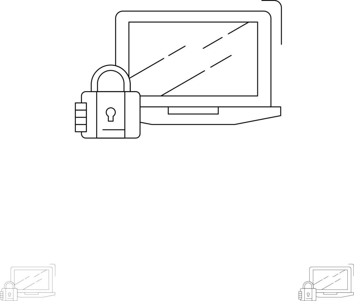 Computer Padlock Security Lock Login Bold and thin black line icon set vector