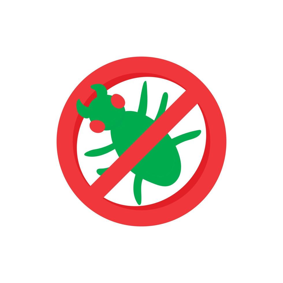 signo de icono de prohibición de insectos, estilo de dibujos animados vector