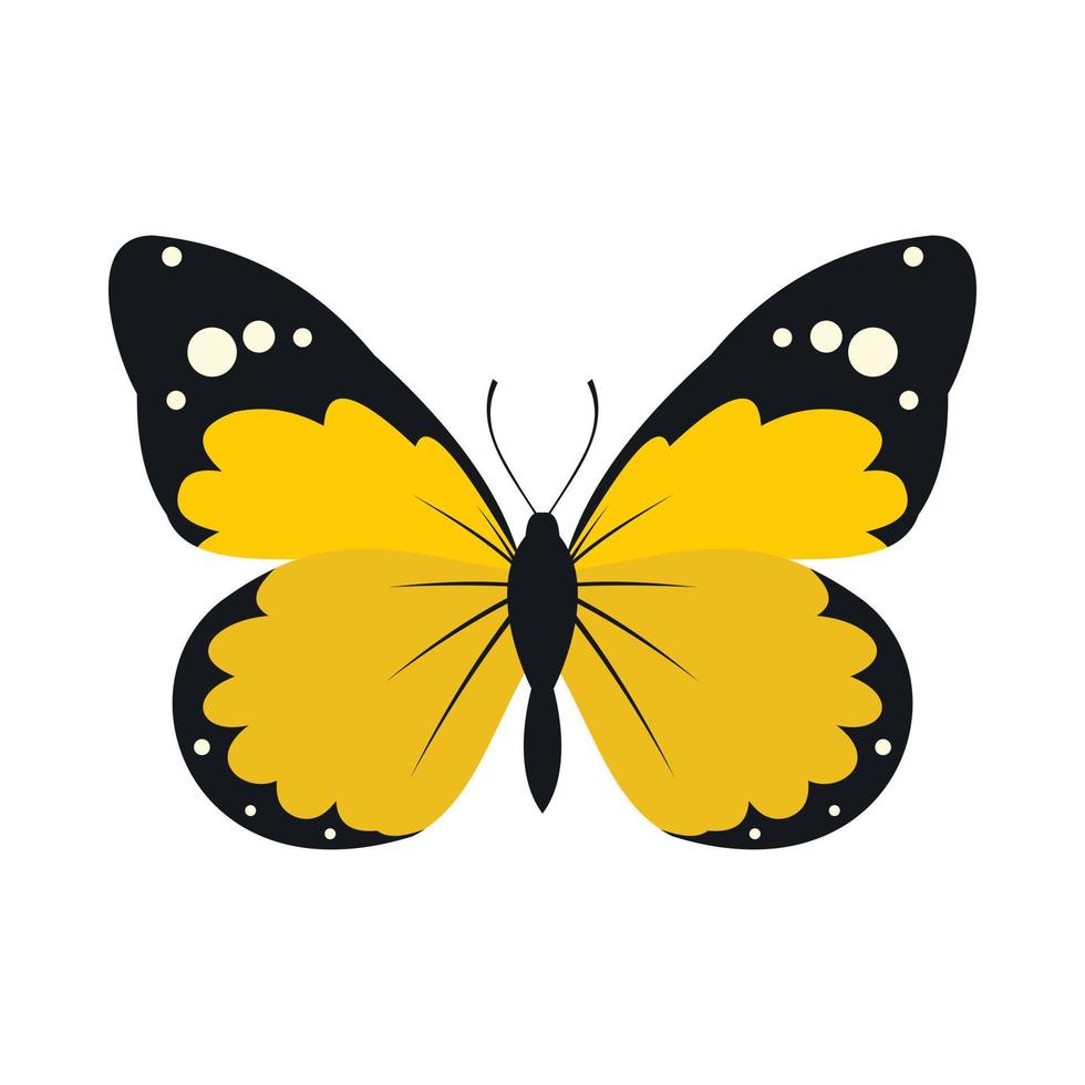 Yellow butterfly icon, flat style vector