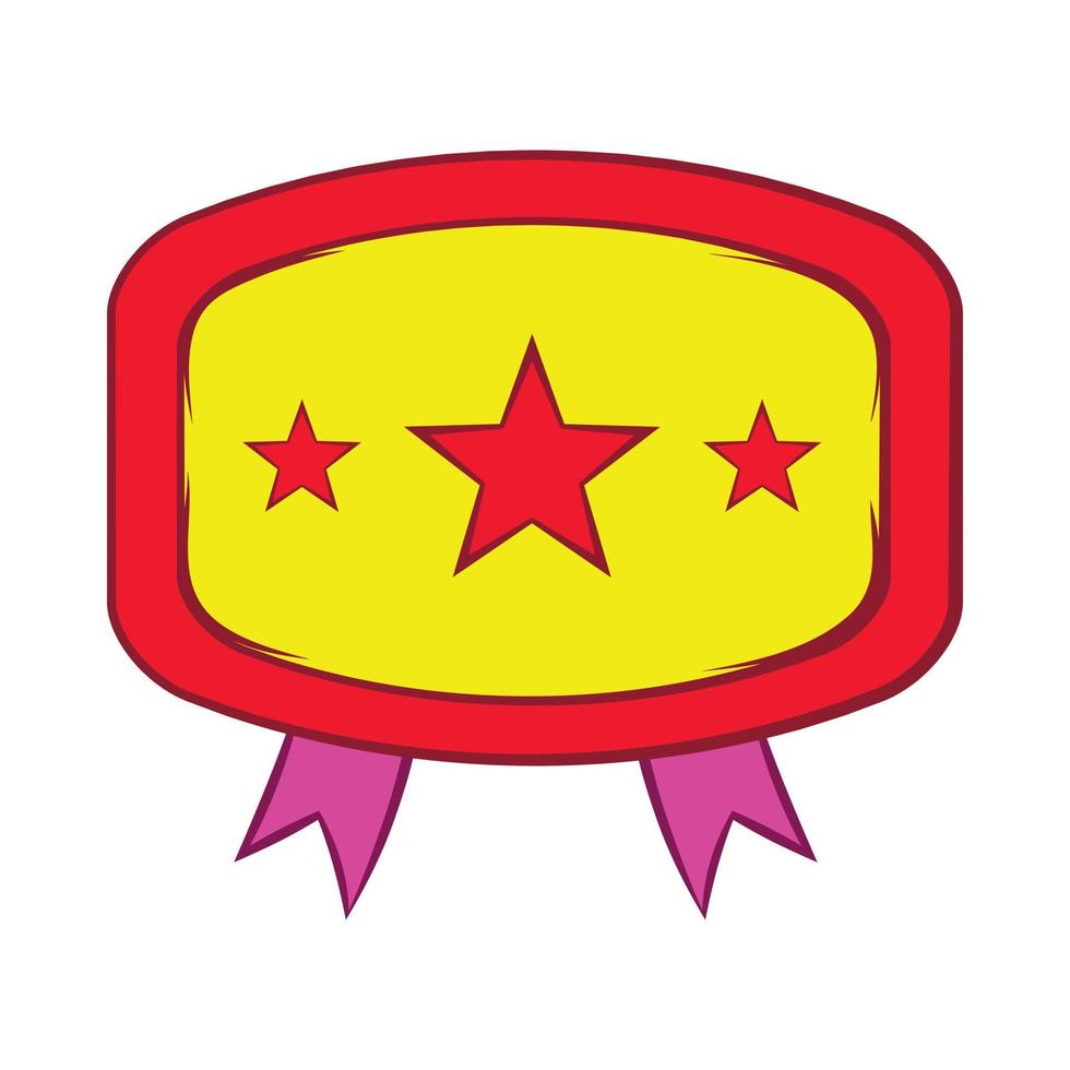 Yellow badge with three stars icon, cartoon style vector