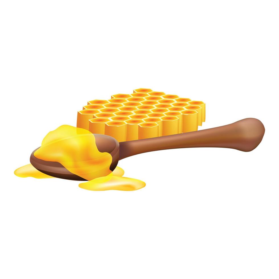 celda de miel con icono de cuchara, estilo de dibujos animados vector
