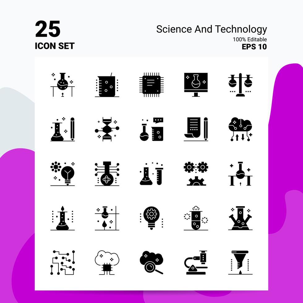 25 Science And Technology Icon Set 100 Editable EPS 10 Files Business Logo Concept Ideas Solid Glyph icon design vector