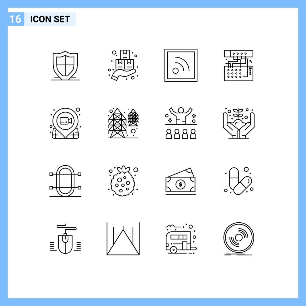 Mobile Interface Outline Set of 16 Pictograms of sound device monday connection rss Editable Vector Design Elements