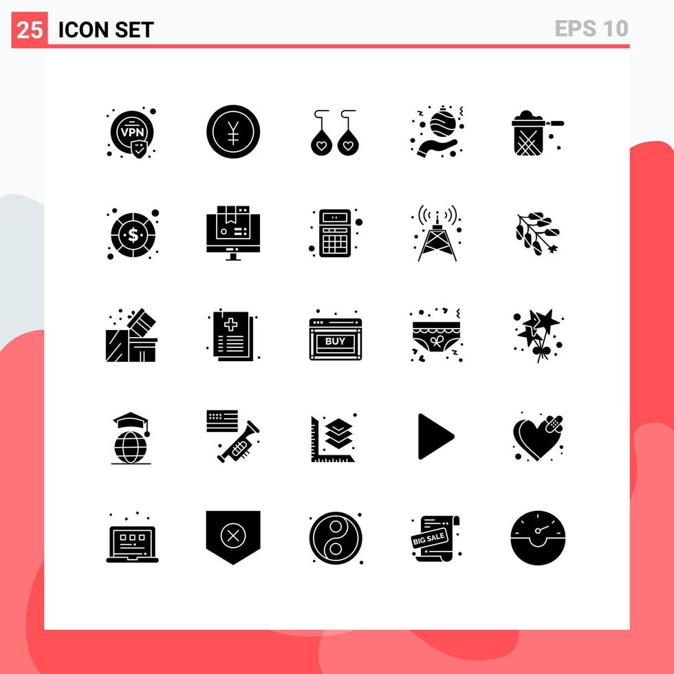 User Interface Pack of 25 Basic Solid Glyphs of restaurant pan love kitchen holidays Editable Vector Design Elements