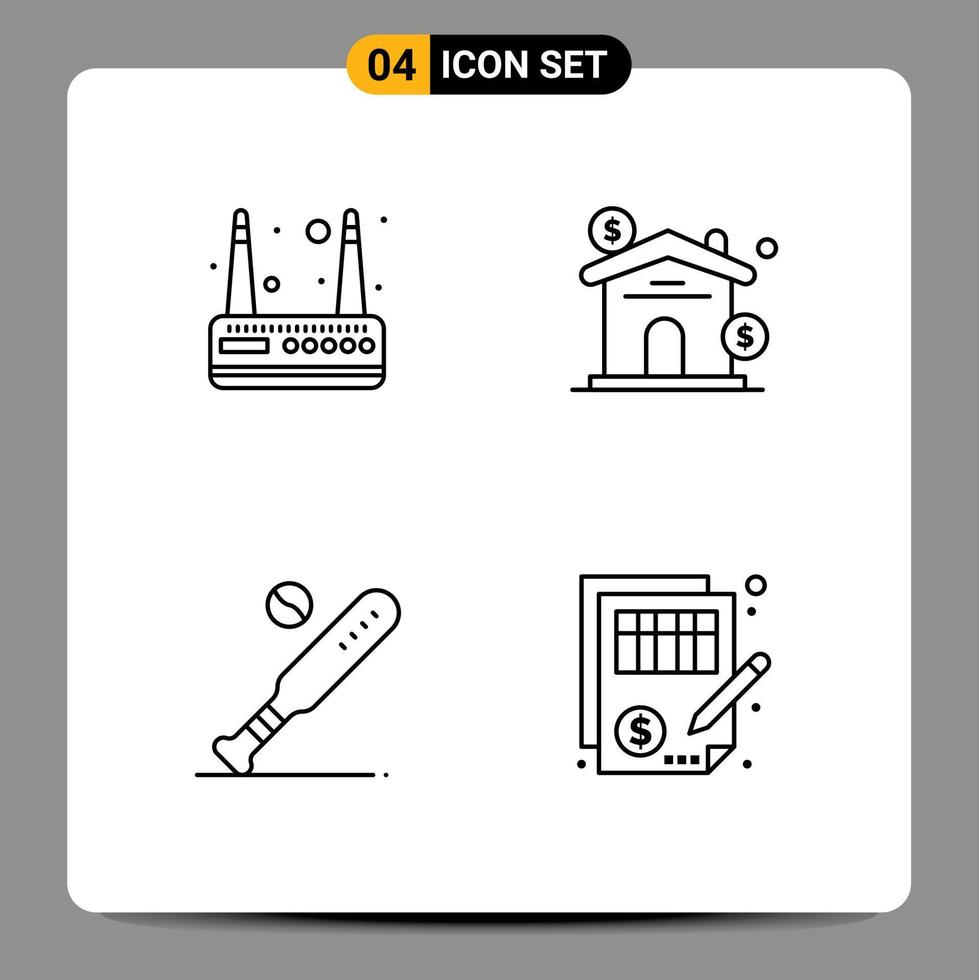 Stock Vector Icon Pack of 4 Line Signs and Symbols for modem bat asset real usa Editable Vector Design Elements