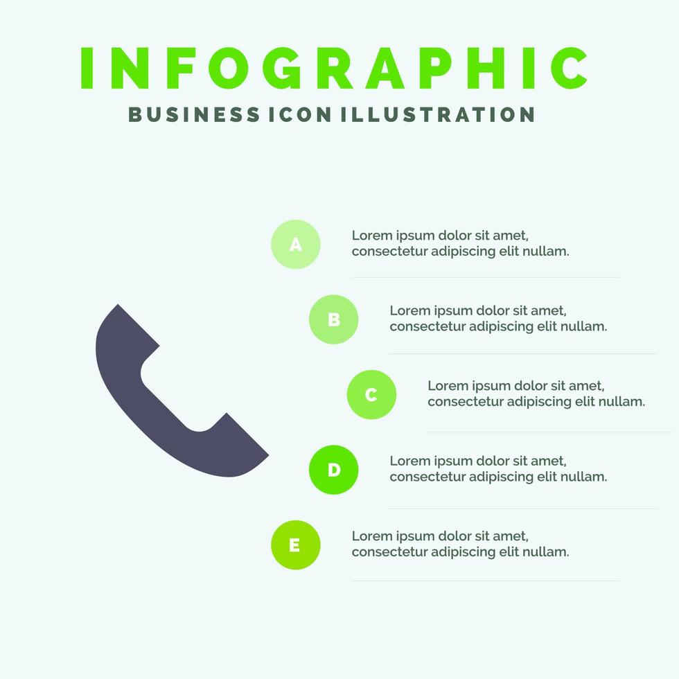 llamar teléfono teléfono móvil sólido icono infografía 5 pasos presentación antecedentes vector