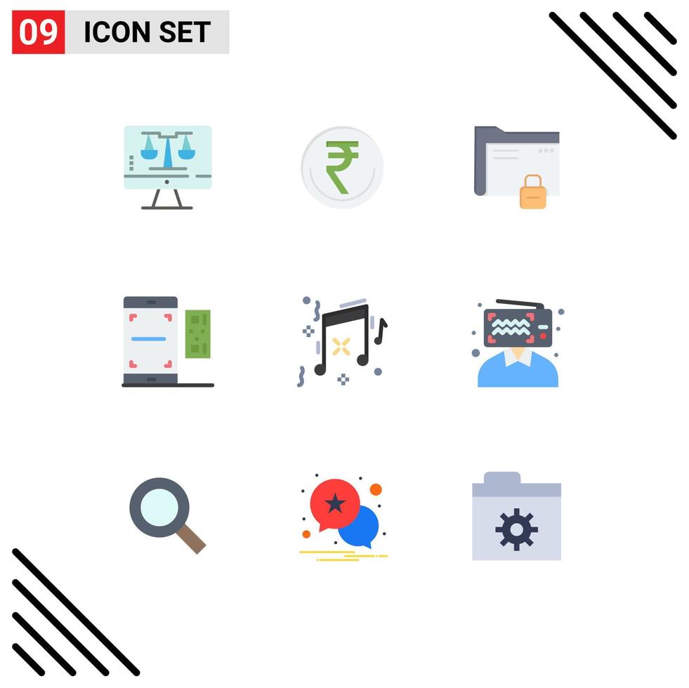 Pack of 9 creative Flat Colors of qr secure inr protection folder Editable Vector Design Elements