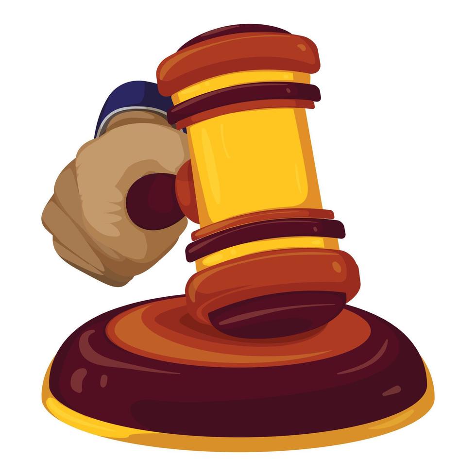 Gavel judge decision icon, cartoon style vector