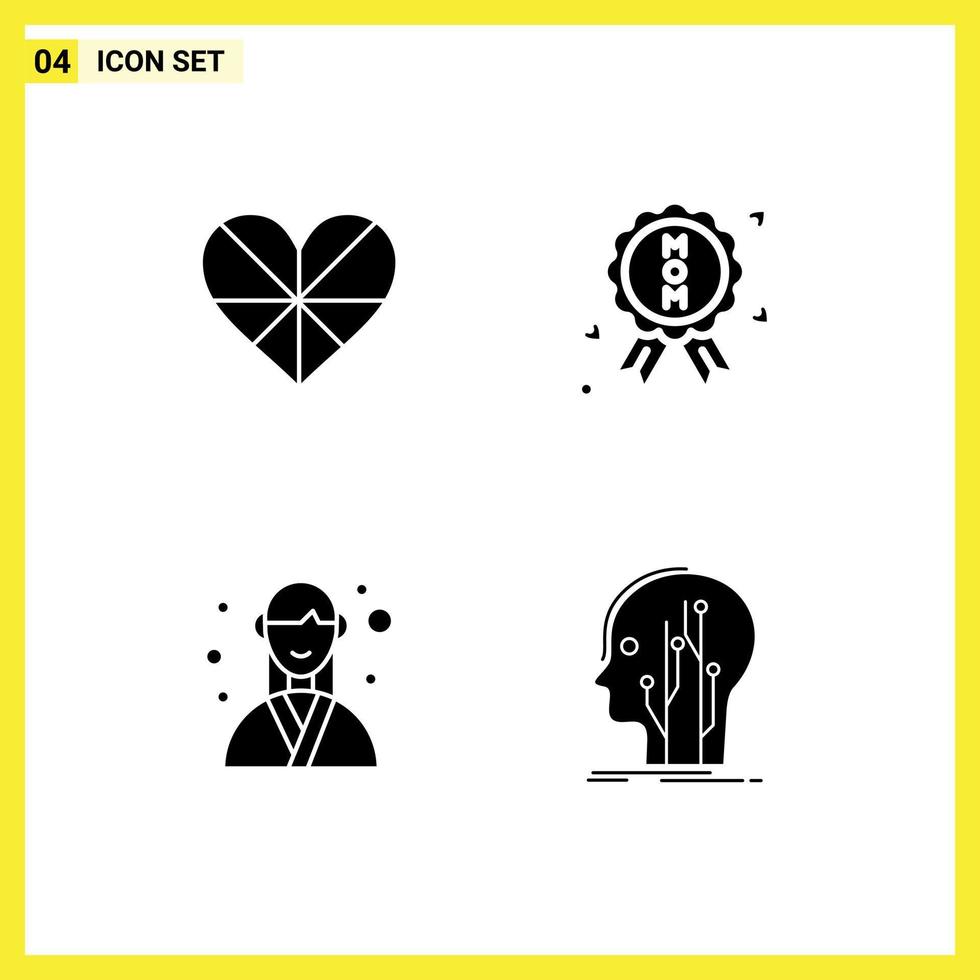 Modern Set of 4 Solid Glyphs Pictograph of heart event favorite certificate organizer Editable Vector Design Elements