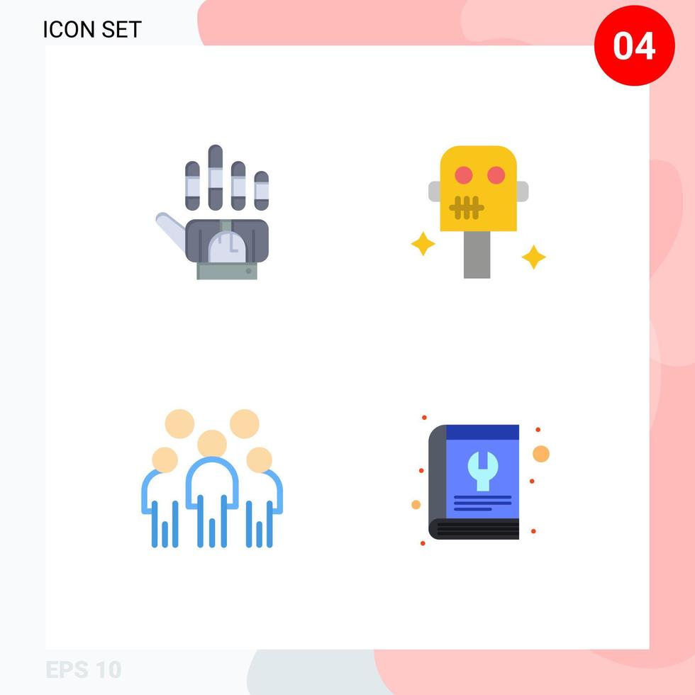 Group of 4 Modern Flat Icons Set for tracking leadership technology robot person Editable Vector Design Elements