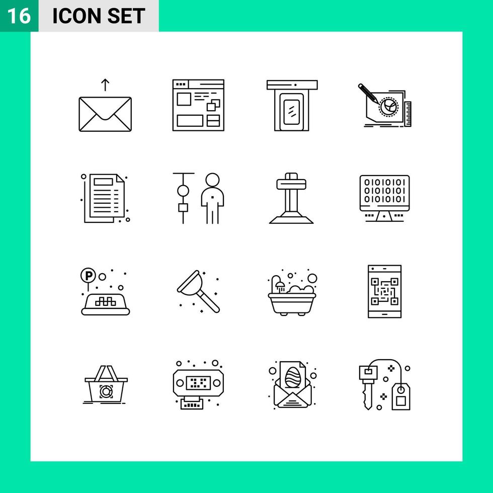 Group of 16 Modern Outlines Set for medical page rainy frame content Editable Vector Design Elements