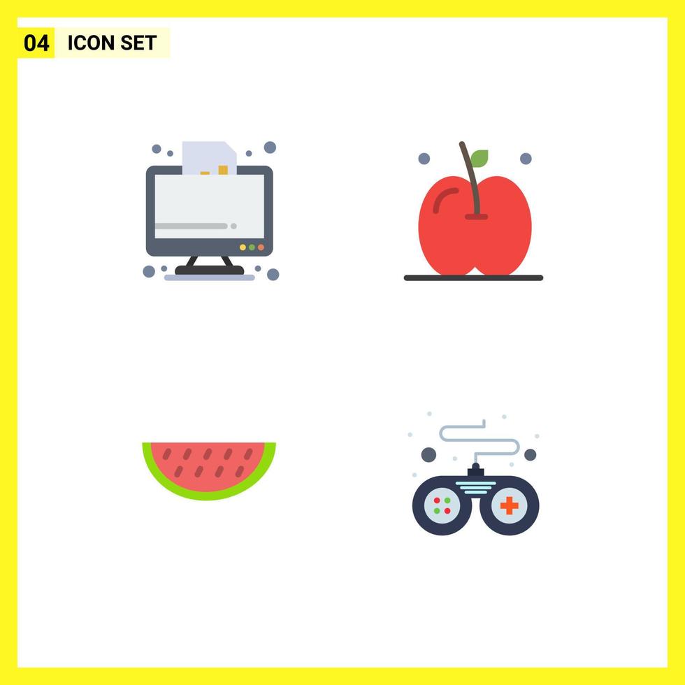 4 iconos planos universales signos símbolos de negocios melón gráfico fruta agua elementos de diseño vectorial editables vector