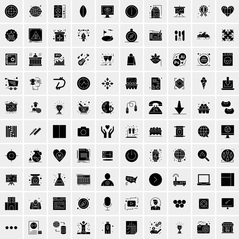 100 Business Icon Solid Glyph Vector Illustration