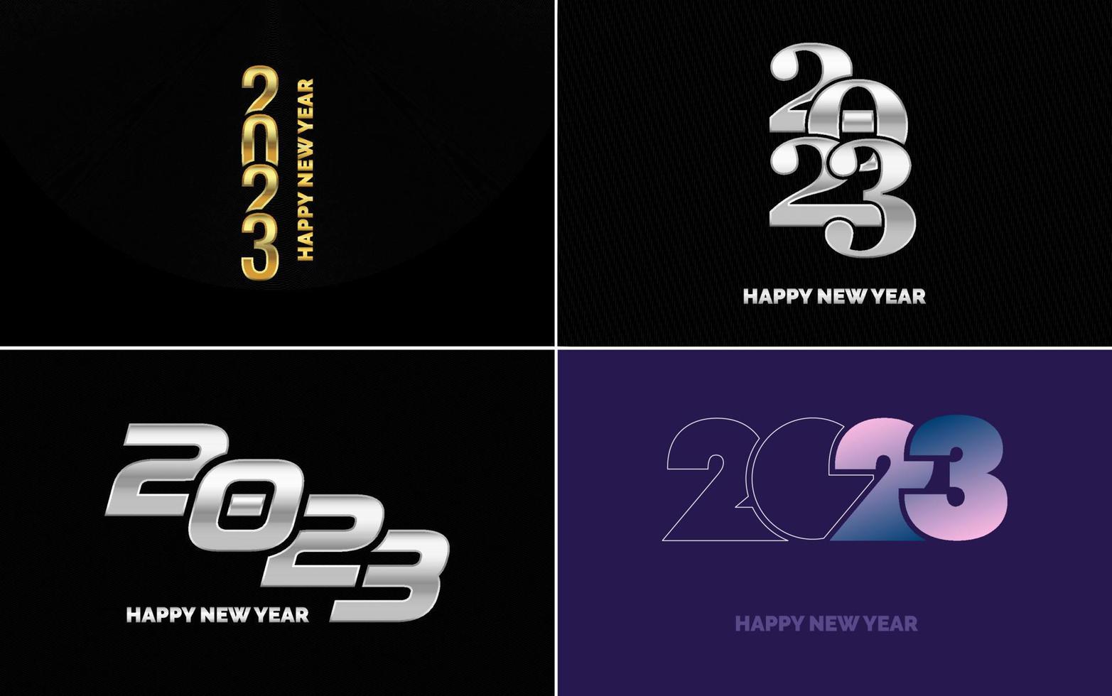 conjunto de diseño de logotipo 2023 feliz año nuevo. Plantilla de diseño de número 2023. decoración navideña 2023 símbolos de feliz año nuevo. diseño moderno de navidad para banner. red social. portada y calendario vector