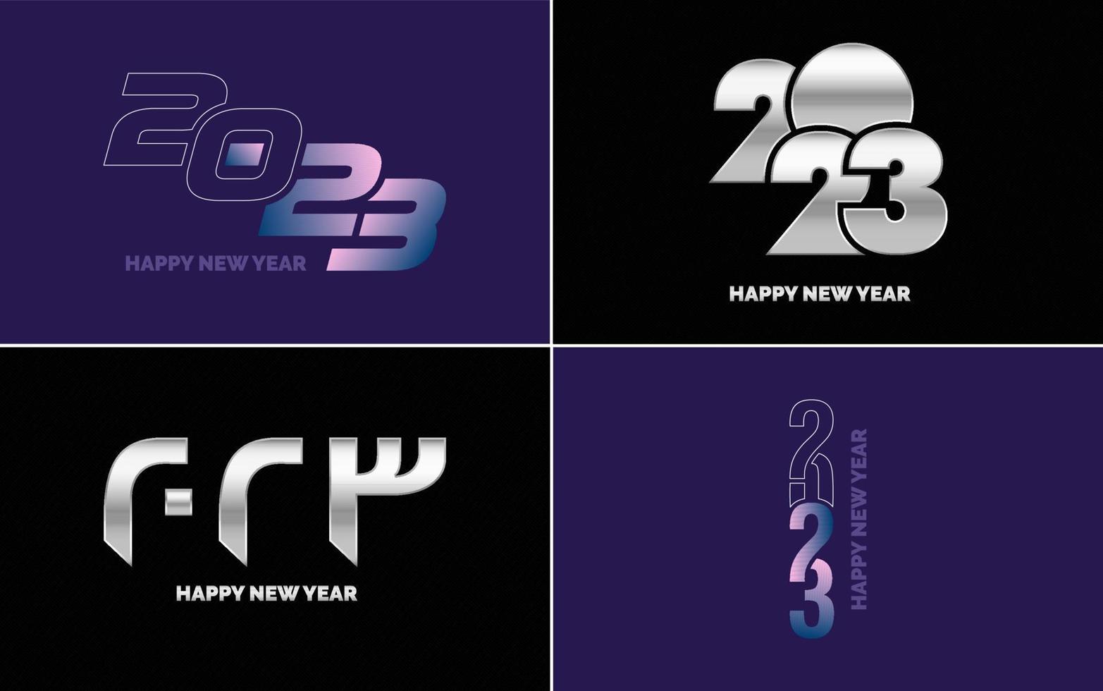 conjunto de diseño de logotipo 2023 feliz año nuevo. Plantilla de diseño de número 2023. decoración navideña 2023 símbolos de feliz año nuevo. diseño moderno de navidad para banner. red social. portada y calendario vector