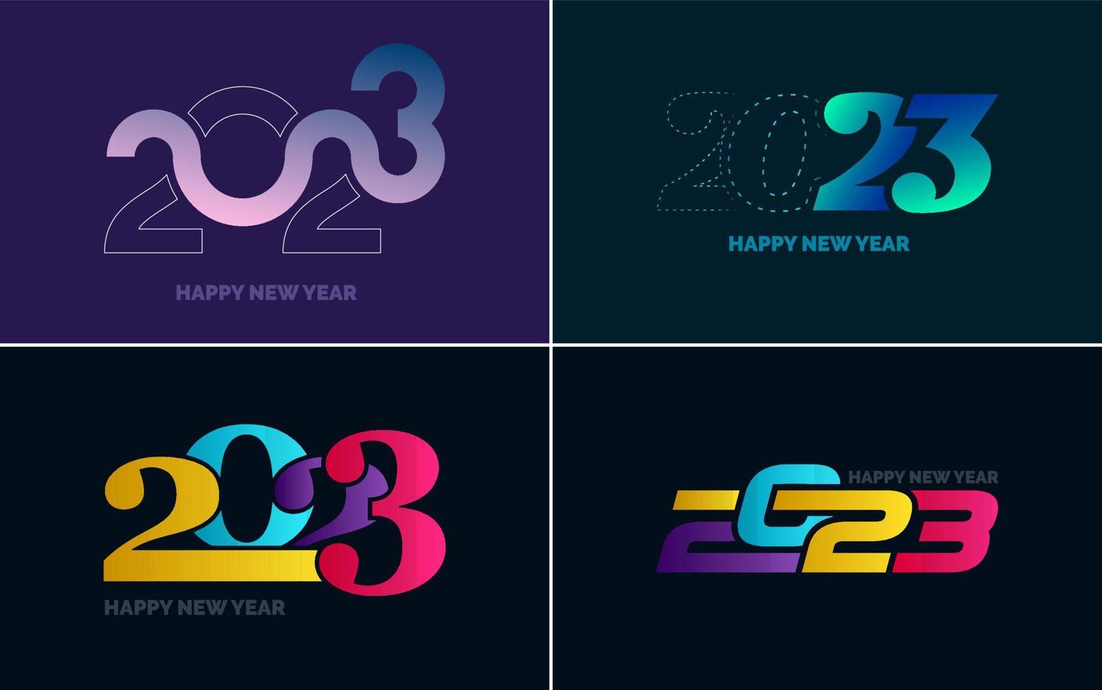 Set of logo design 2023 Happy New Year. 2023 number design template. Christmas decor 2023 Happy New Year symbols. Modern Xmas design for banner. social network. cover and calendar vector