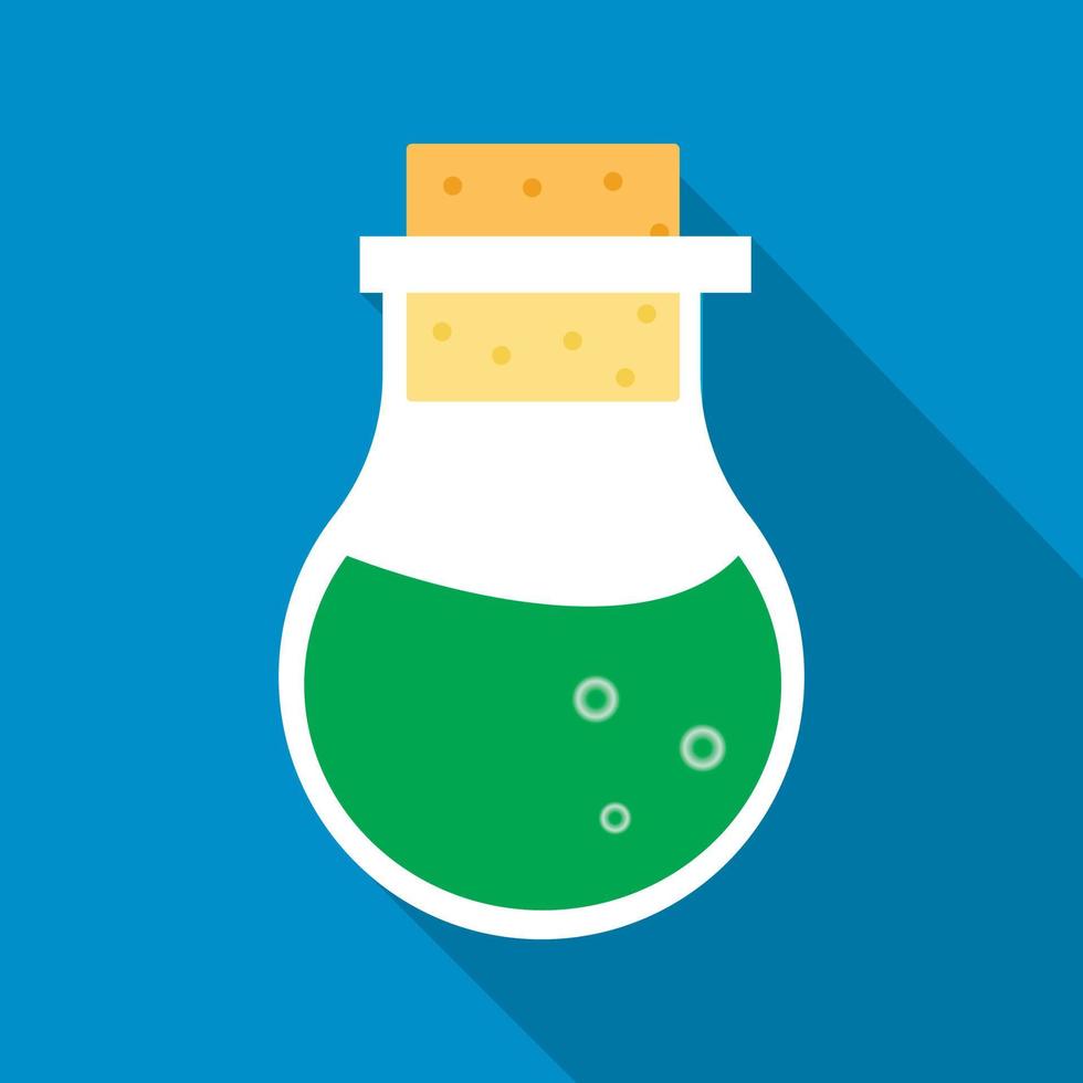 Flask with green potion icon, flat style vector