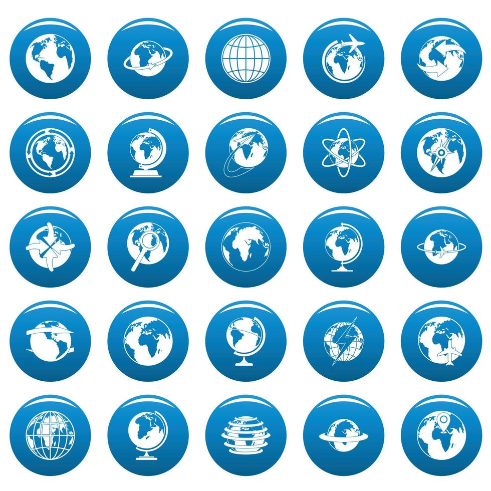 Conjunto de iconos de vector de globo terráqueo azul, estilo simple