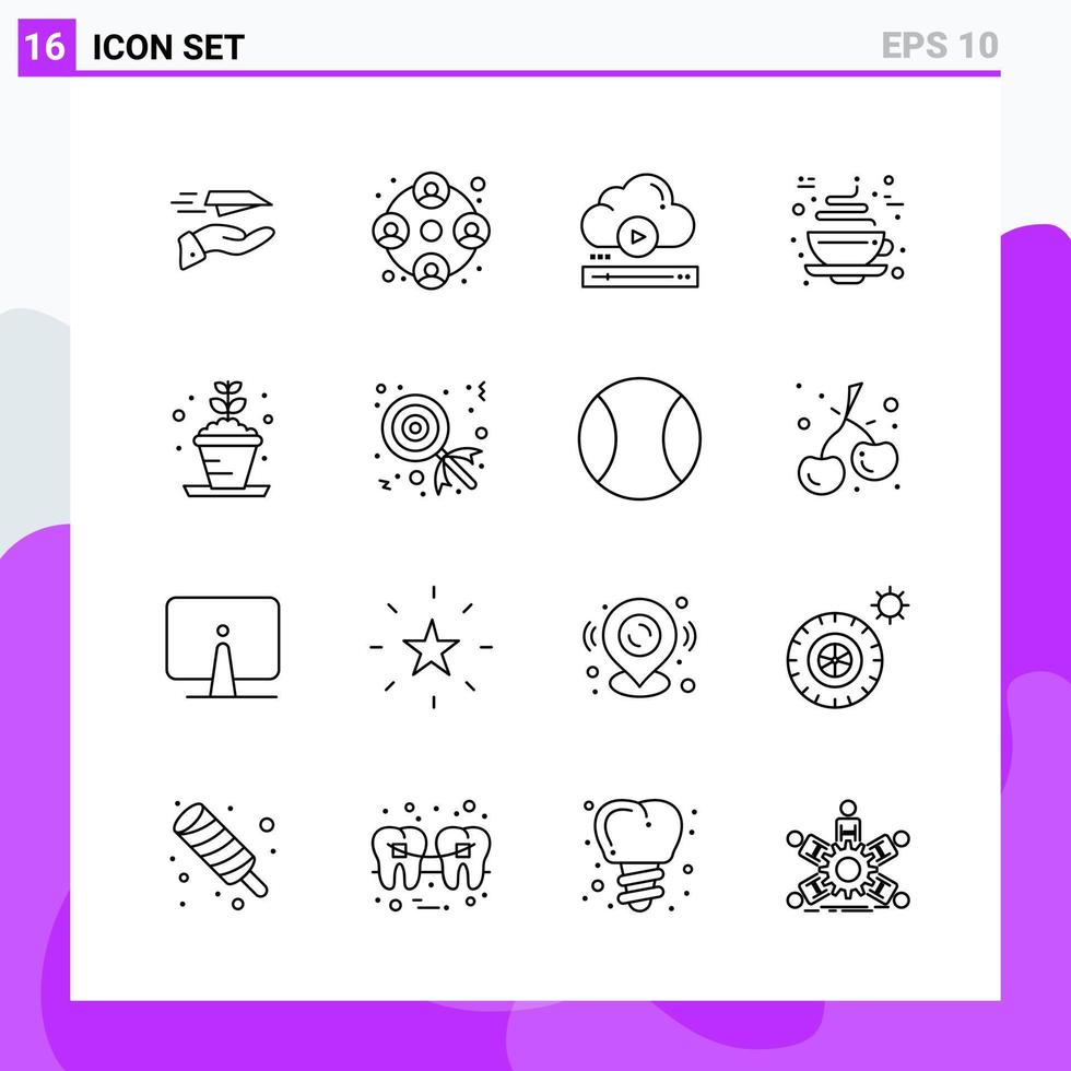 conjunto de 16 iconos en estilo de línea símbolos de contorno creativo para el diseño de sitios web y aplicaciones móviles signo de icono de línea simple aislado en fondo blanco 16 iconos fondo de vector de icono negro creativo