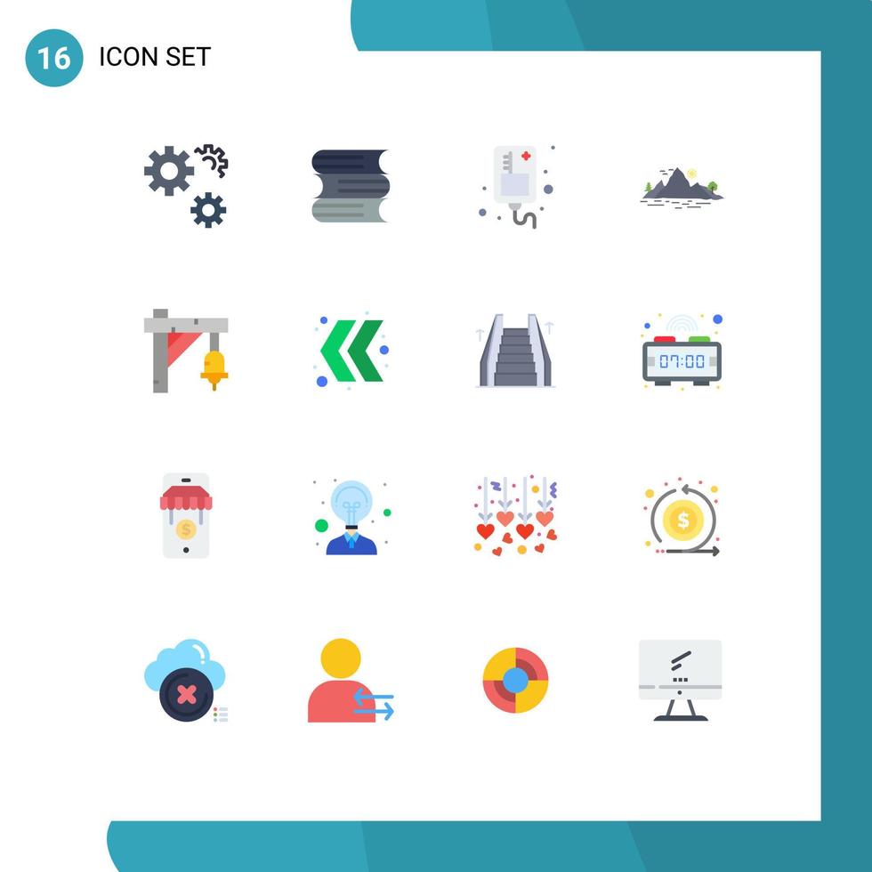 Flat Color Pack of 16 Universal Symbols of sign tree infusion mountain hill Editable Pack of Creative Vector Design Elements