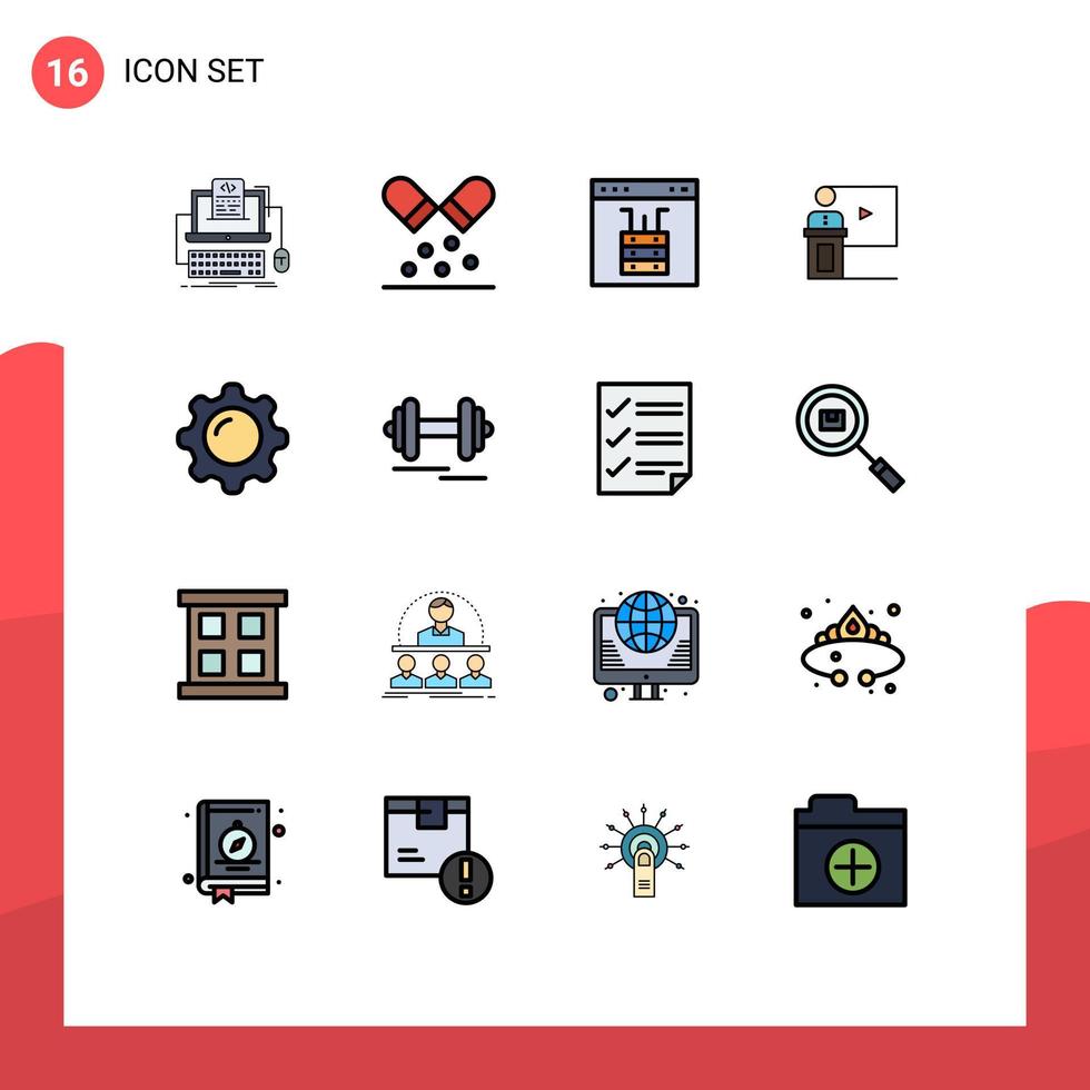 Flat Color Filled Line Pack of 16 Universal Symbols of presentation business pills conference page Editable Creative Vector Design Elements