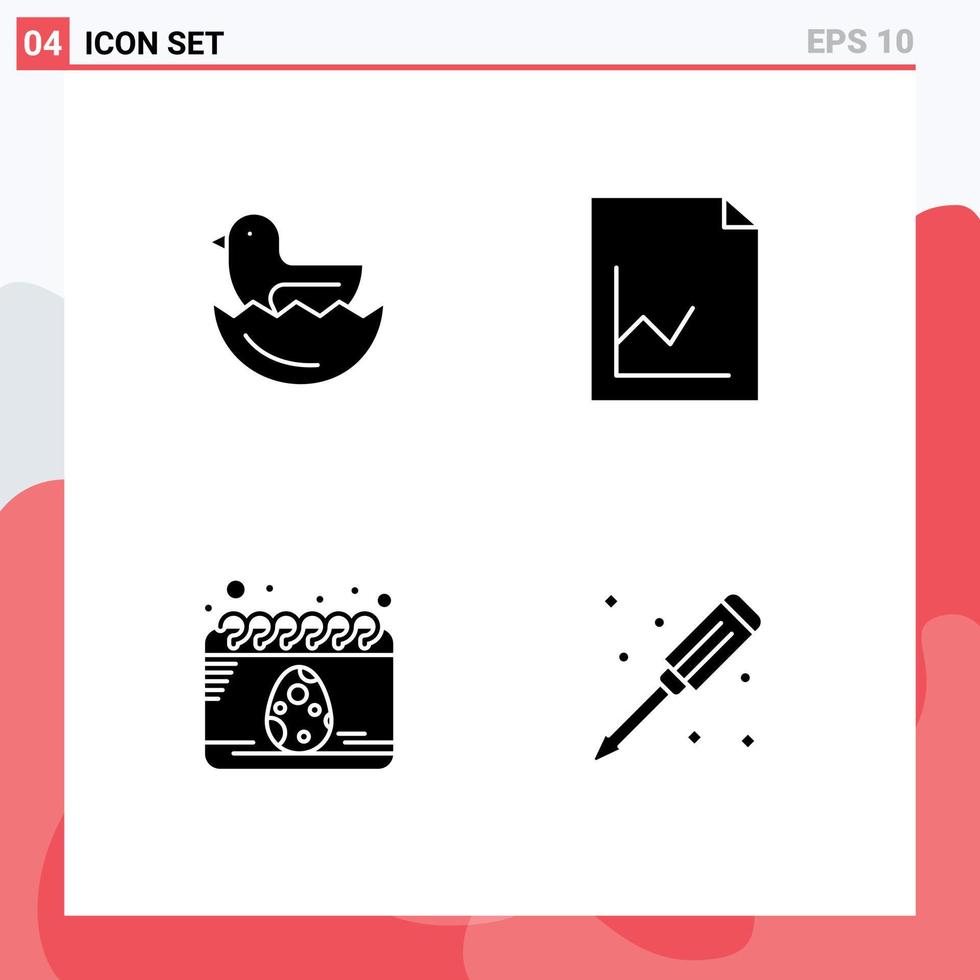 Set of 4 Vector Solid Glyphs on Grid for duck egg analytics calendar plumber Editable Vector Design Elements