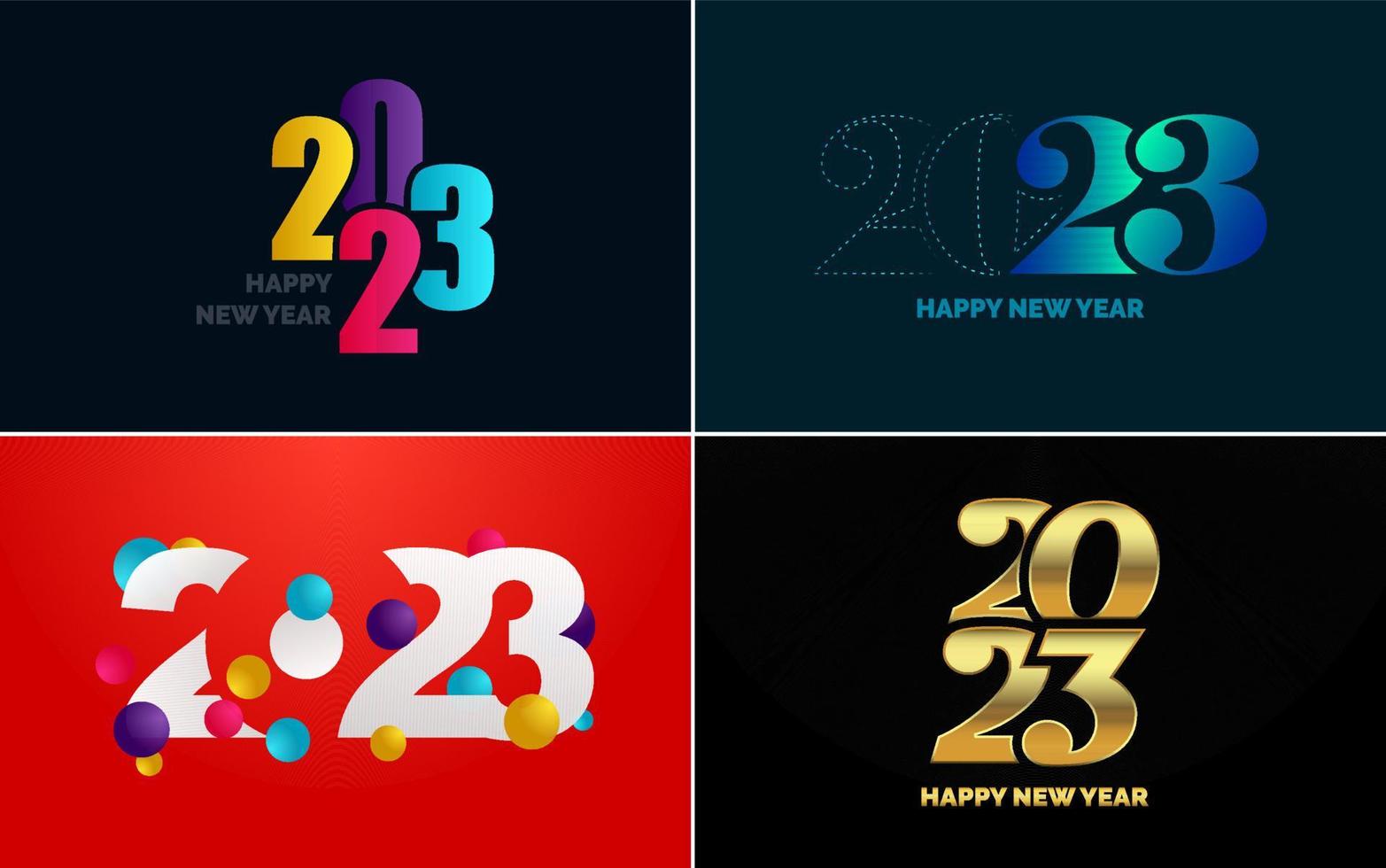 conjunto de diseño de logotipo 2023 feliz año nuevo. Plantilla de diseño de número 2023. decoración navideña 2023 símbolos de feliz año nuevo. diseño moderno de navidad para banner. red social. portada y calendario vector