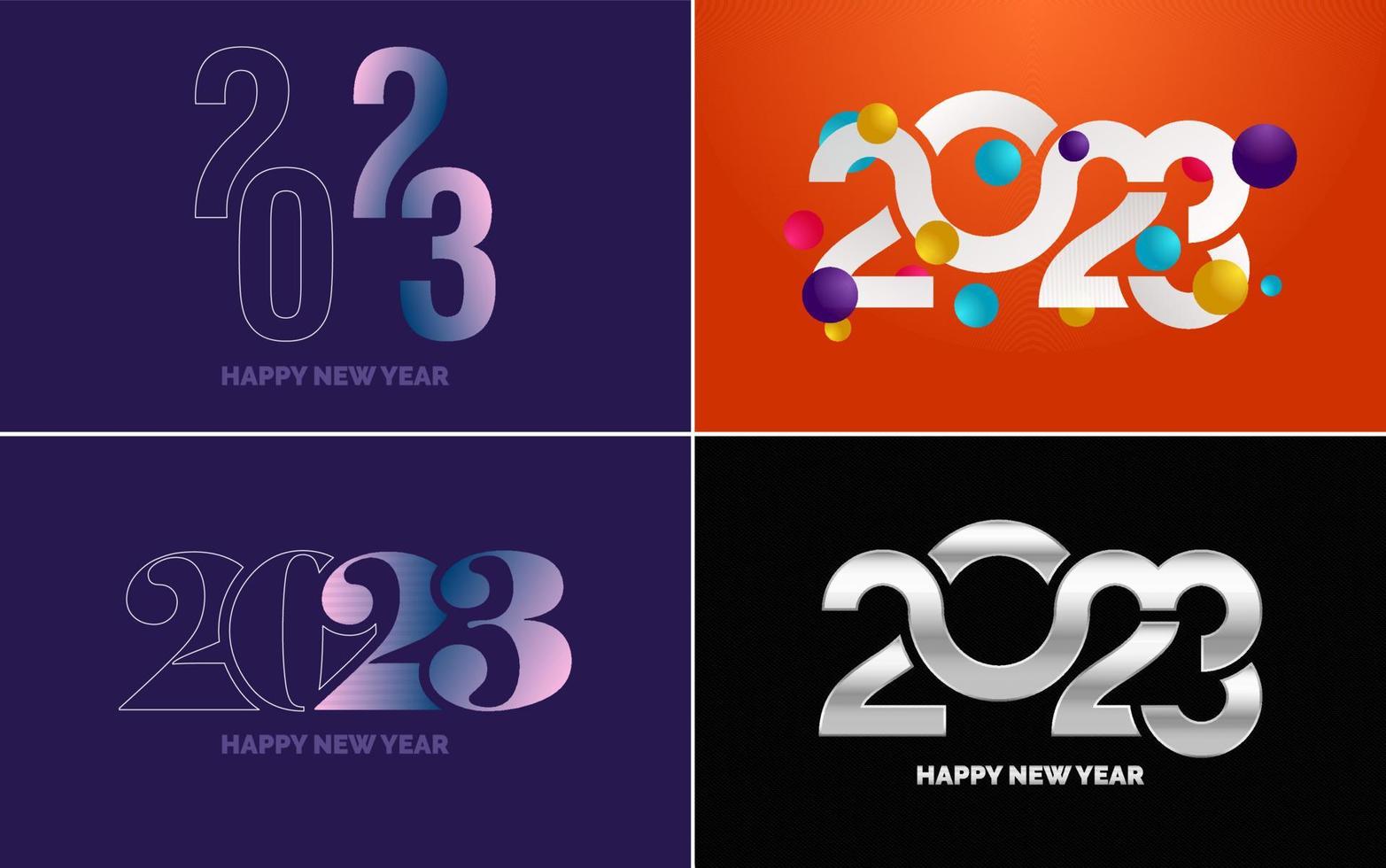 conjunto de diseño de logotipo 2023 feliz año nuevo. Plantilla de diseño de número 2023. decoración navideña 2023 símbolos de feliz año nuevo. diseño moderno de navidad para banner. red social. portada y calendario vector