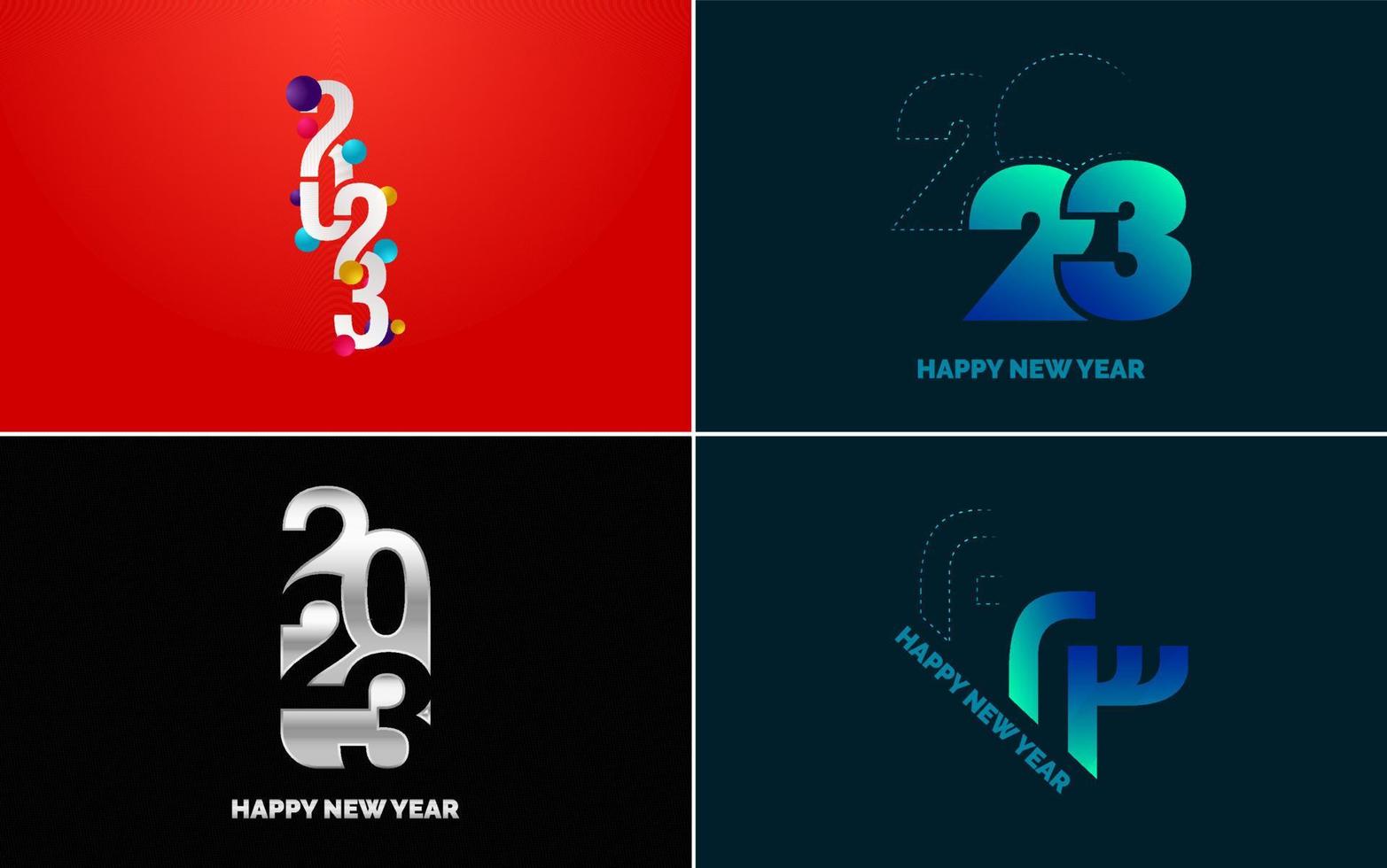 Set of logo design 2023 Happy New Year. 2023 number design template. Christmas decor 2023 Happy New Year symbols. Modern Xmas design for banner. social network. cover and calendar vector