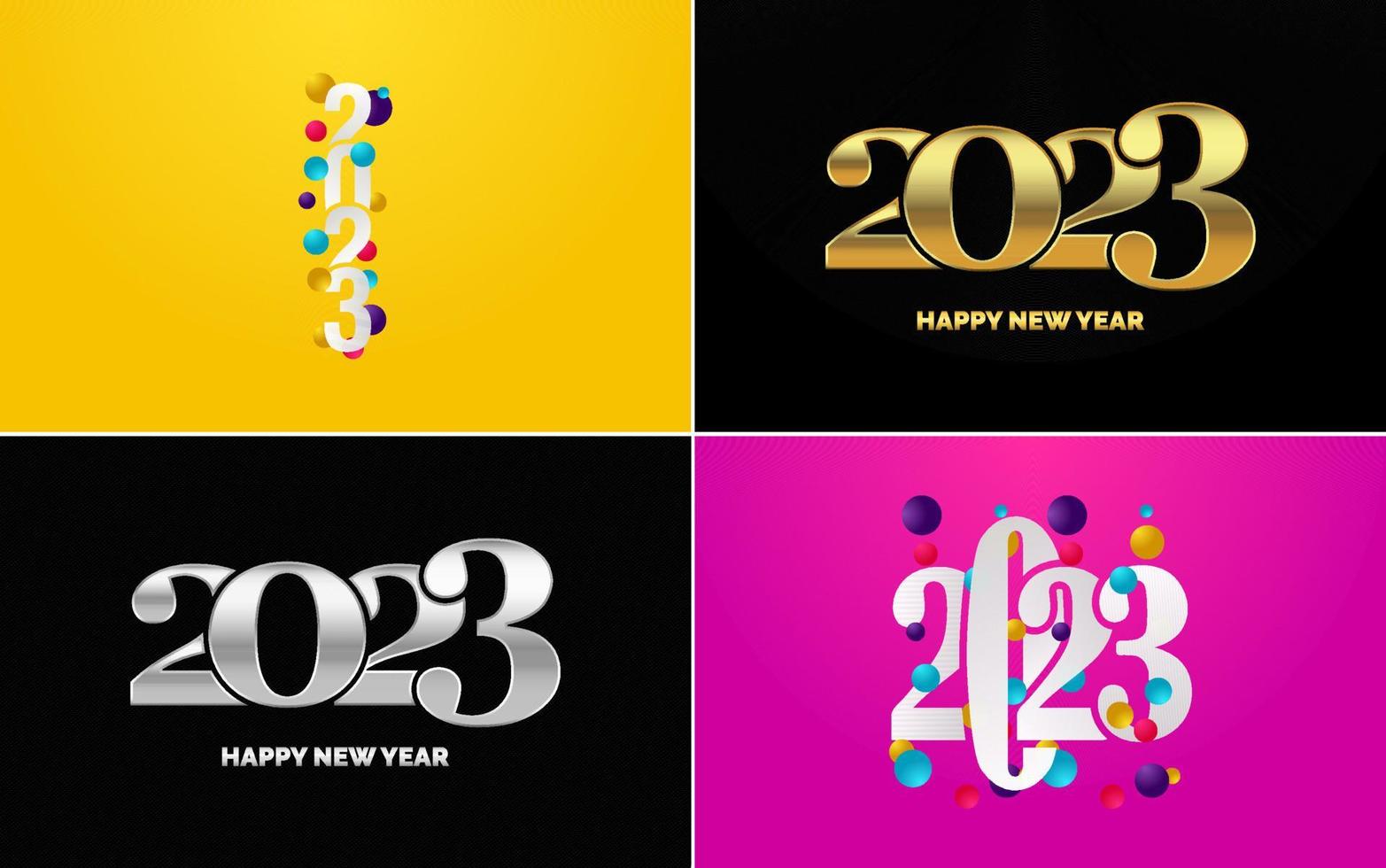 Set of logo design 2023 Happy New Year. 2023 number design template. Christmas decor 2023 Happy New Year symbols. Modern Xmas design for banner. social network. cover and calendar vector