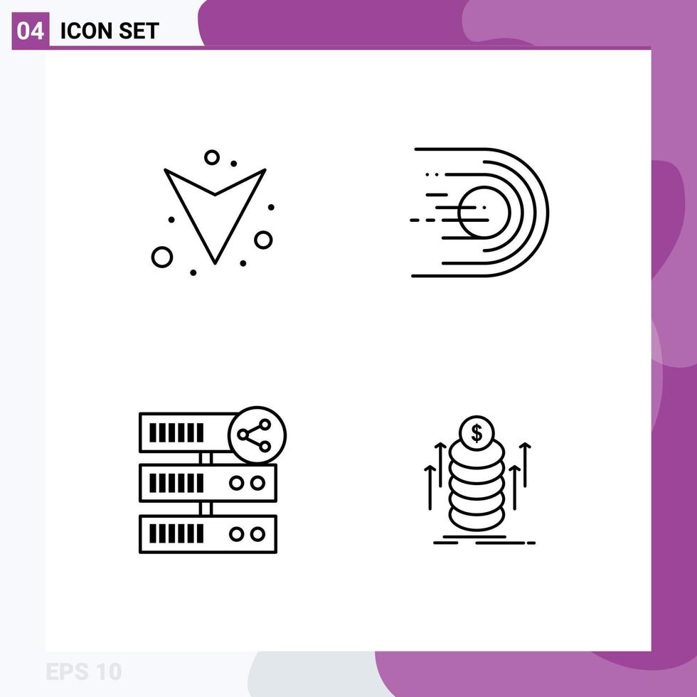 Line Pack of 4 Universal Symbols of arrow share asteroid light server Editable Vector Design Elements