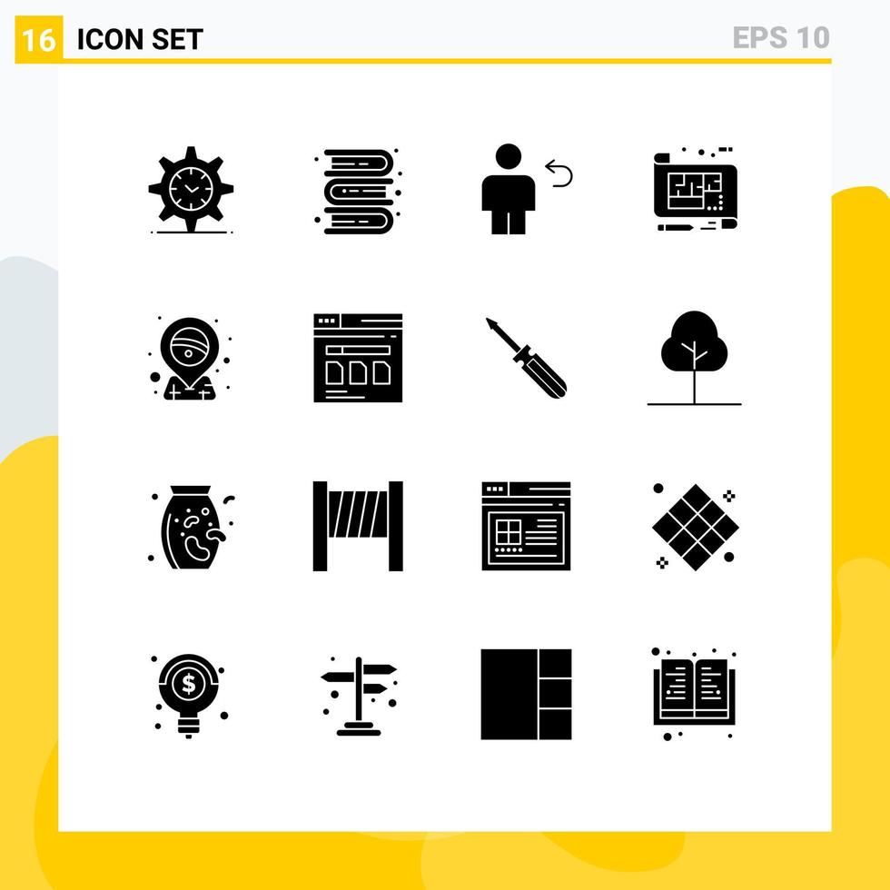 User Interface Pack of 16 Basic Solid Glyphs of plan design avatar blue return Editable Vector Design Elements