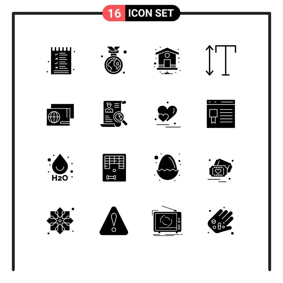 Group of 16 Modern Solid Glyphs Set for shopping pass home identity scale Editable Vector Design Elements
