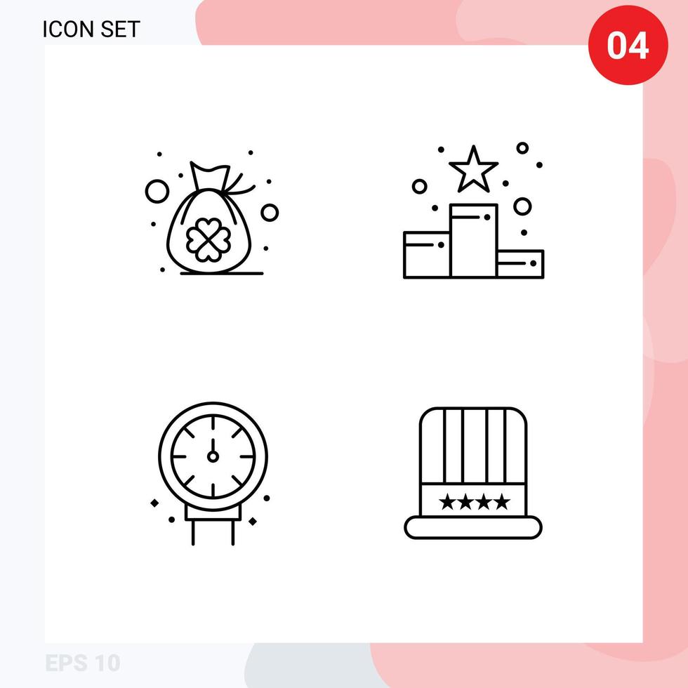 4 Thematic Vector Filledline Flat Colors and Editable Symbols of bag gauge luck position star plumber Editable Vector Design Elements