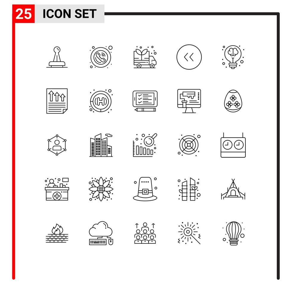 25 Universal Lines Set for Web and Mobile Applications circle arrows phone van energy Editable Vector Design Elements