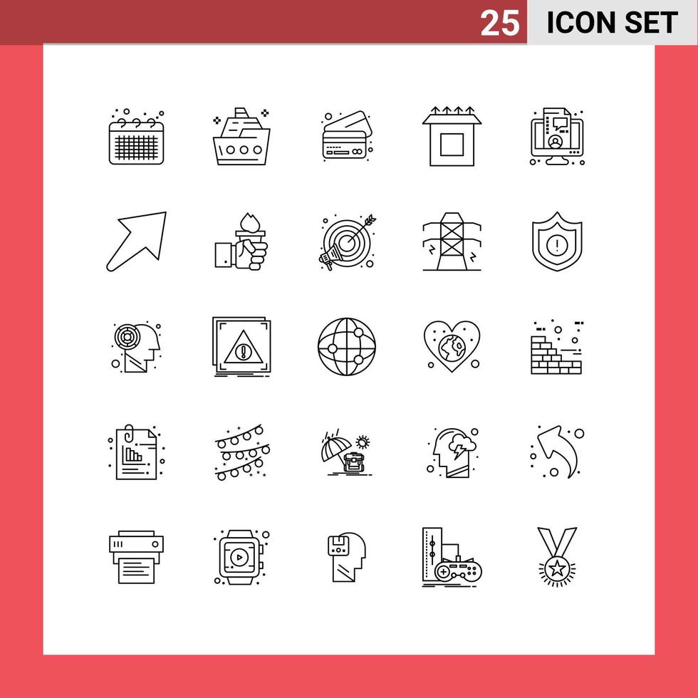 Stock Vector Icon Pack of 25 Line Signs and Symbols for coaching setup ship install credit Editable Vector Design Elements