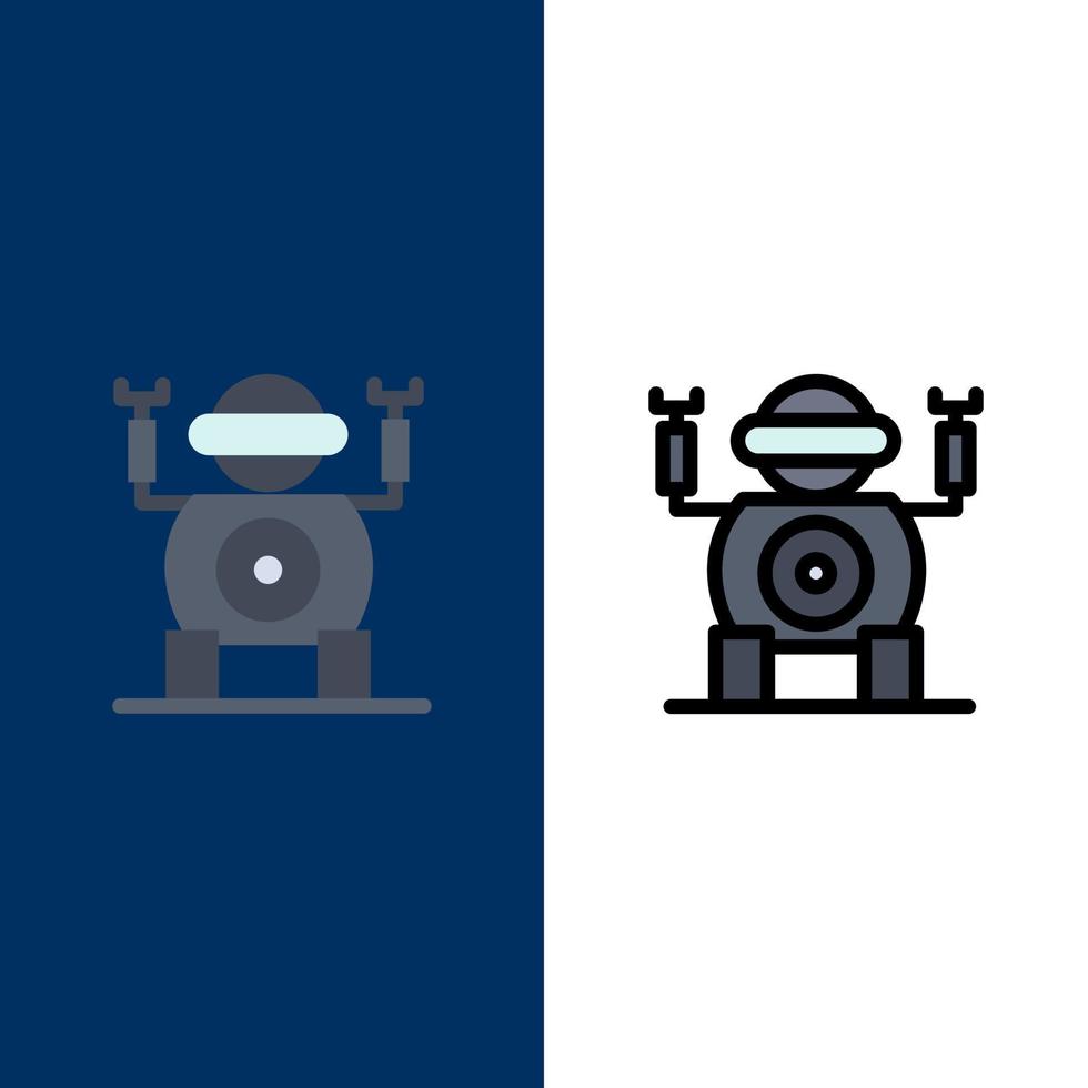 Robot Technology Toy  Icons Flat and Line Filled Icon Set Vector Blue Background