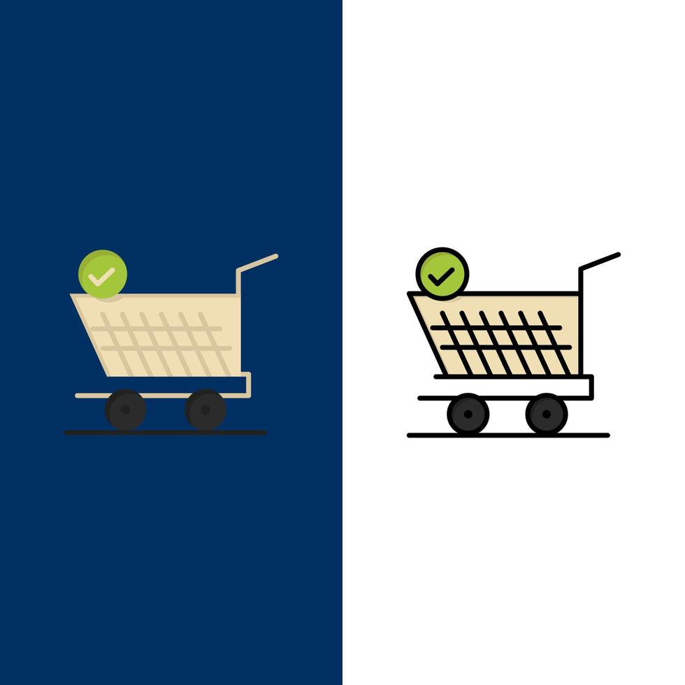 carrito de compras al por menor iconos de carrito de compras plano y lleno de línea conjunto de iconos vector fondo azul