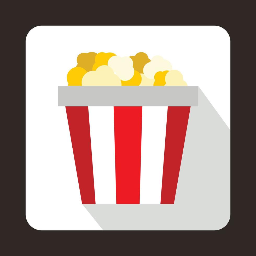 Popcorn in striped bucket icon, flat style vector