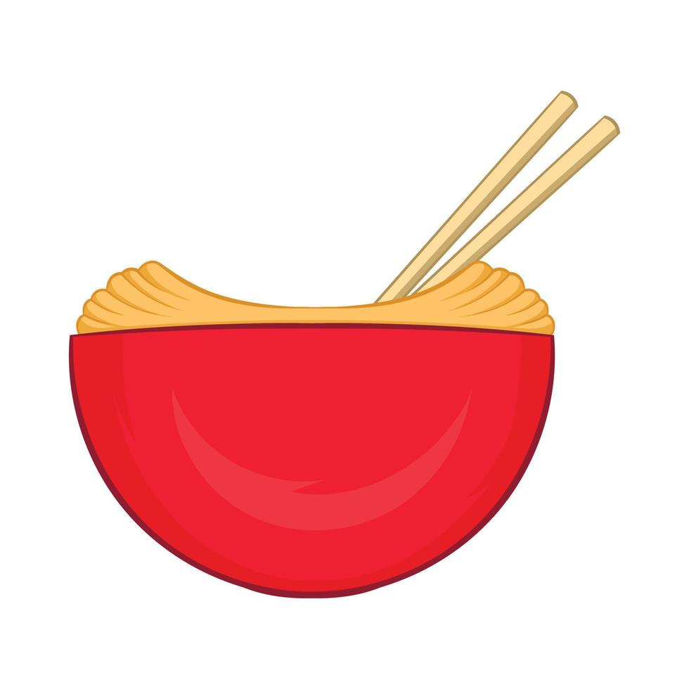 Red bowl of rice with pair of chopsticks icon vector