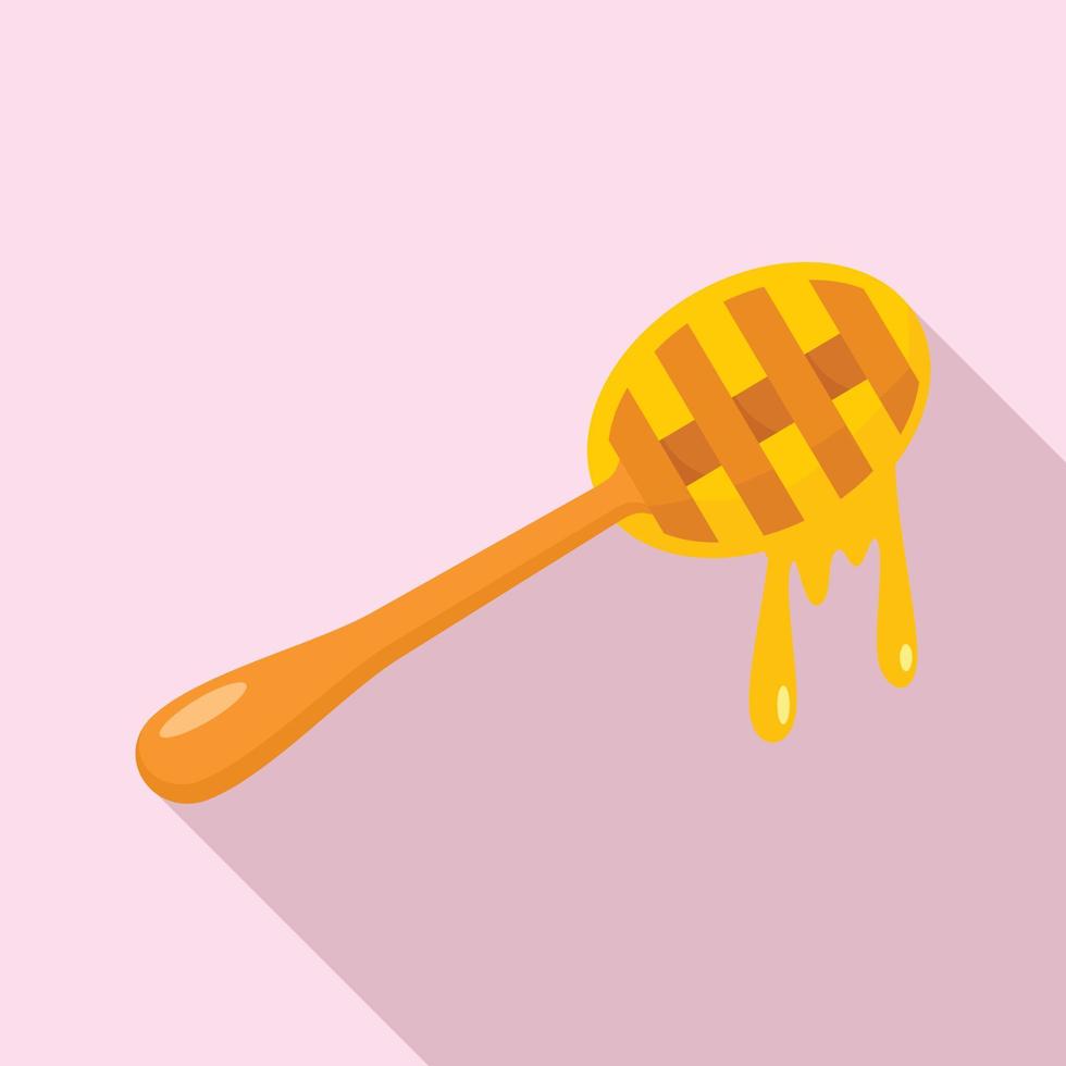 Wood honey spoon icon, flat style vector