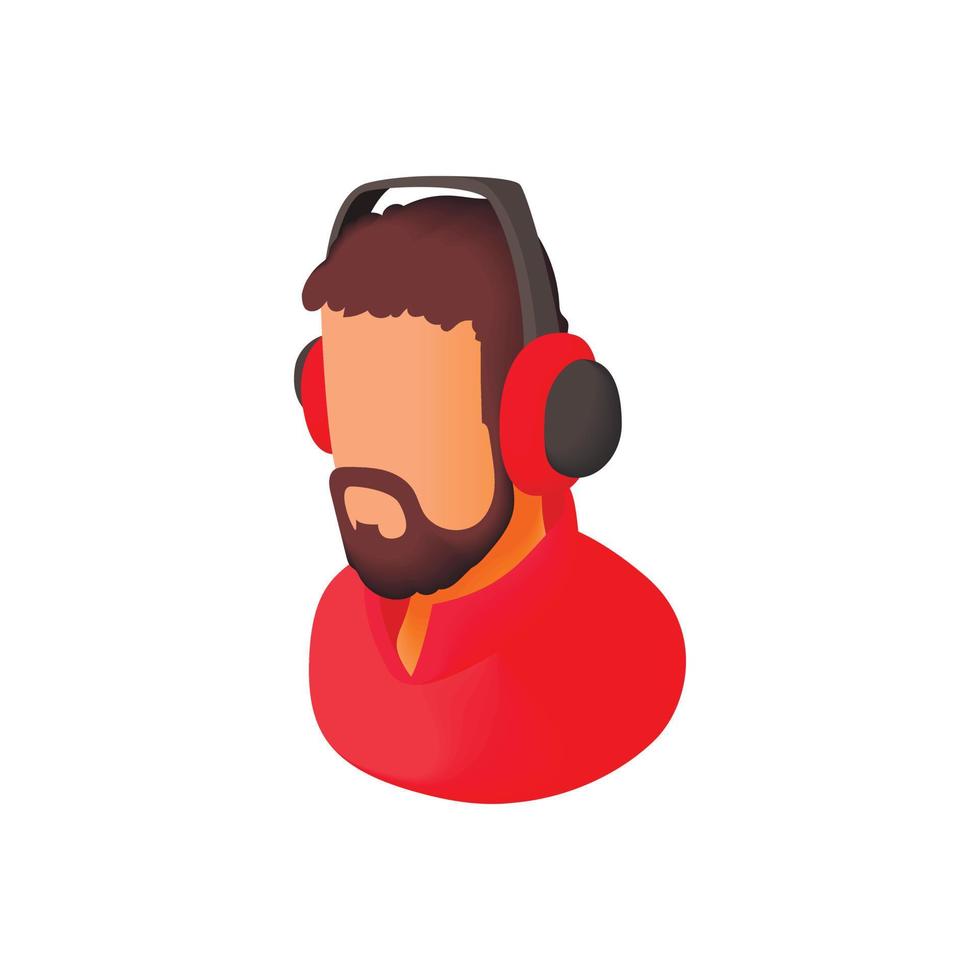 Male commentator in headphones icon, cartoon style vector