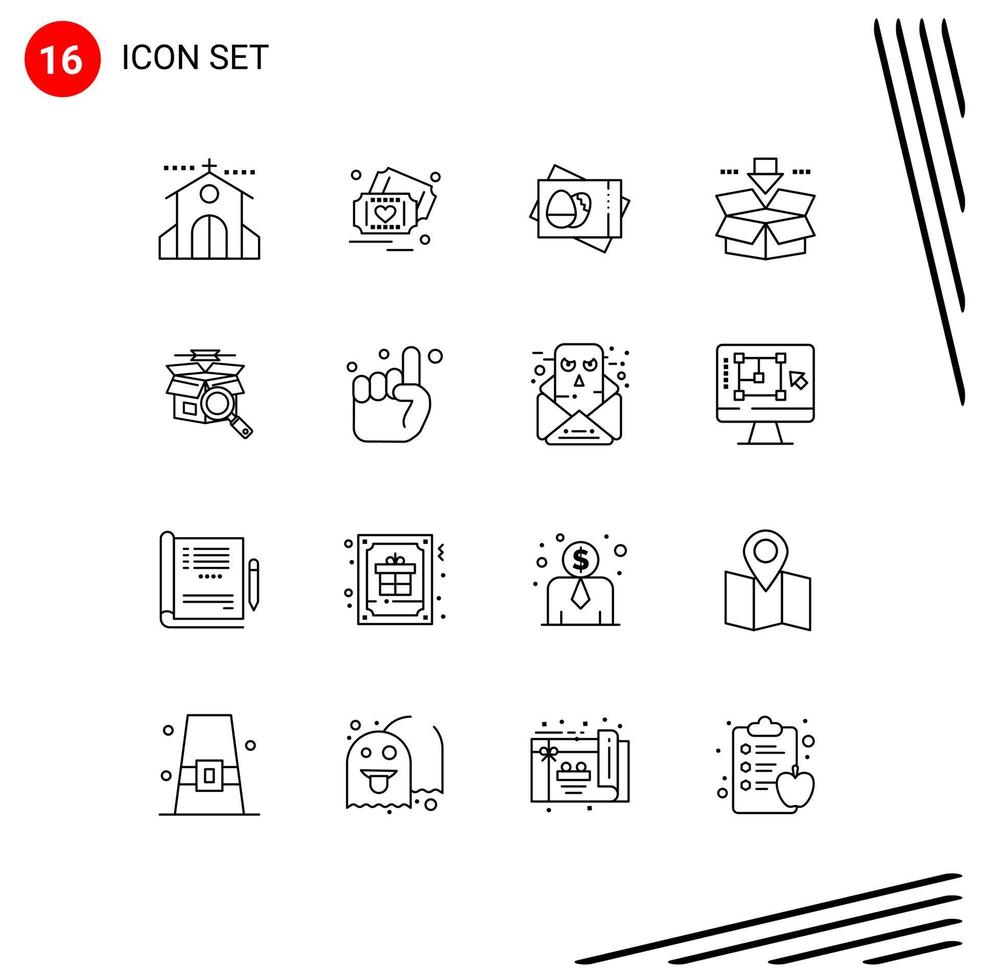 Group of 16 Outlines Signs and Symbols for box download wedding box card Editable Vector Design Elements