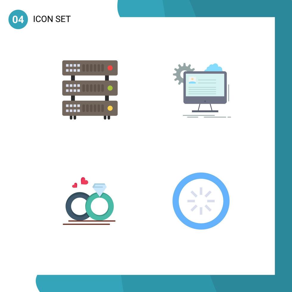 Set of 4 Modern UI Icons Symbols Signs for database ring hosting report wedding Editable Vector Design Elements