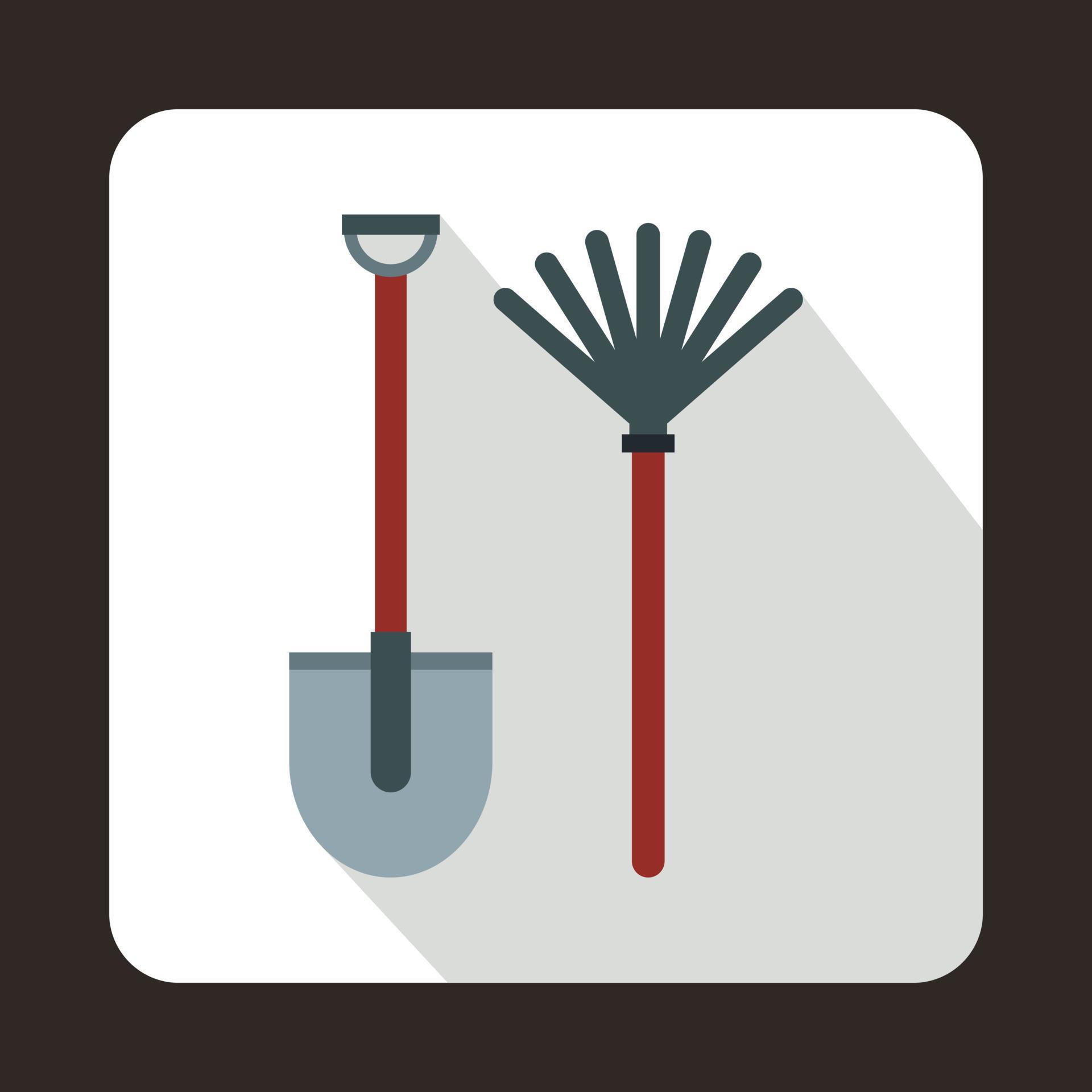 Rake and shovel icon, flat style 14450714 Vector Art at Vecteezy