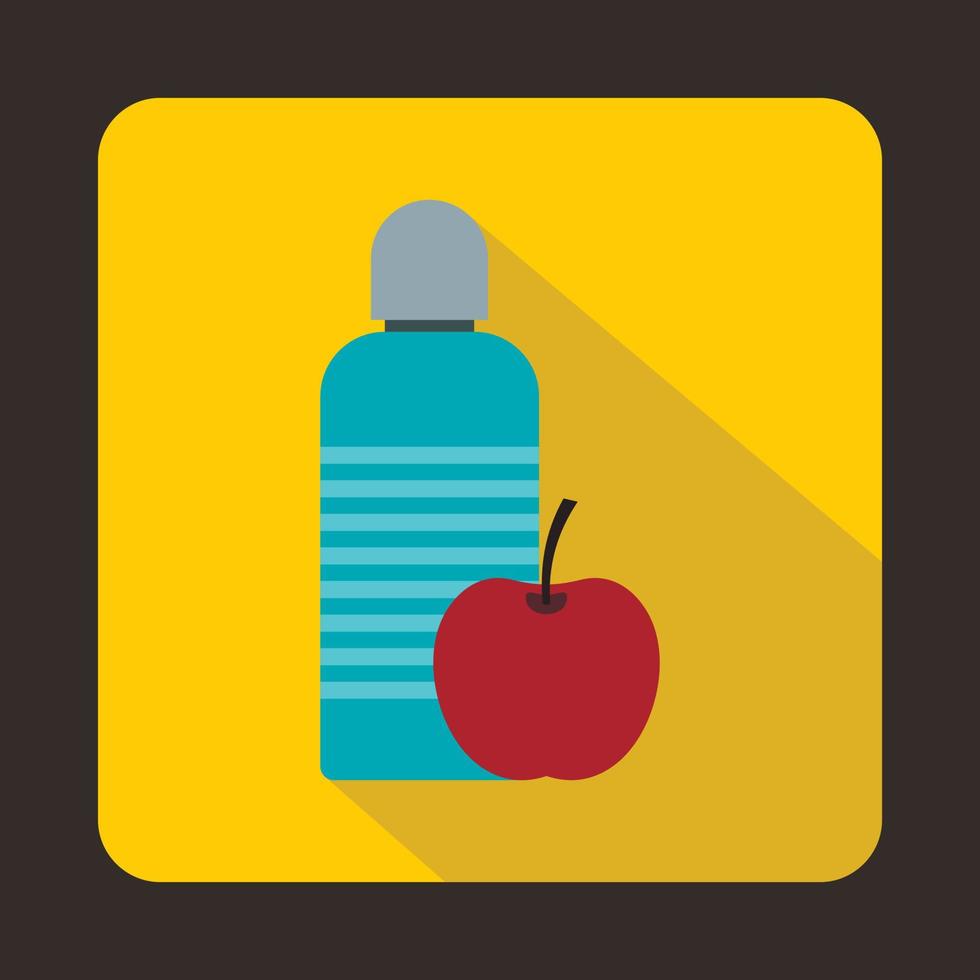 Bottle of water and red apple icon, flat style vector